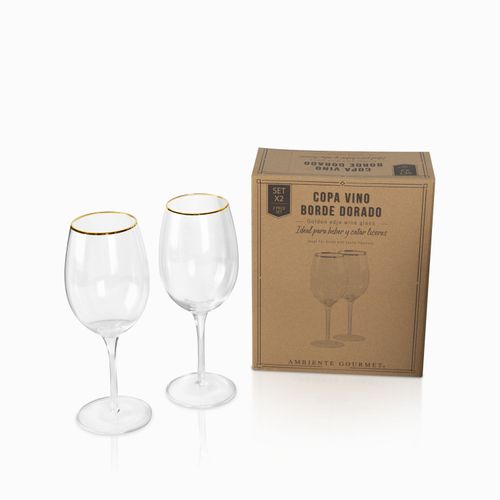 Copas vino borde dorado setx2