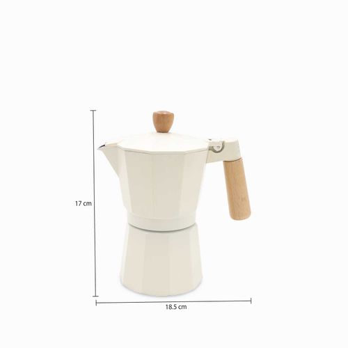 Cafetera Moka 6 tazas blanca mango en madera