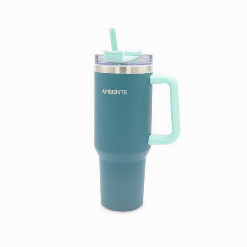 Termo doble pared verde con pitillo 1200ml