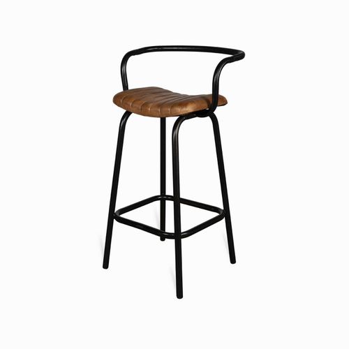 Silla para bar con espalda en hierro y cuero