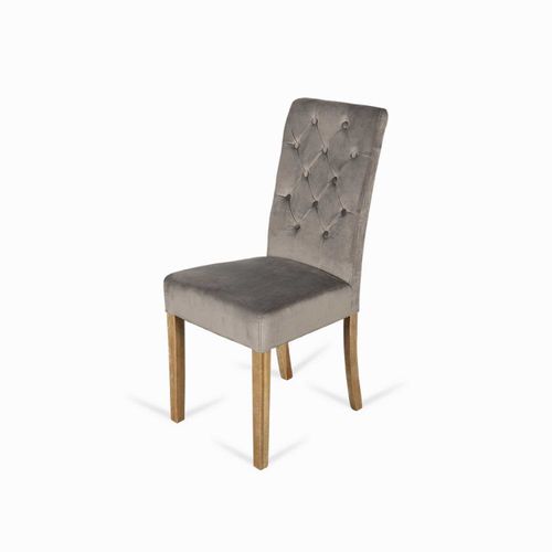 Silla de comedor con espaldar alto capitoneado velvet gris
