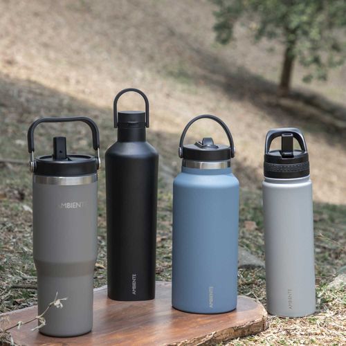 Termo con pitillo y manija gris 890 ml