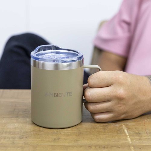 Mug doble pared en acero taupe 420ml