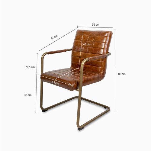 Silla Cuero brazos metal miel