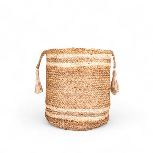 Canasto yute líneas blancas 40cm