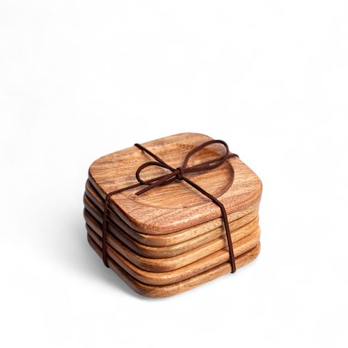 Portavasos cuadrado en acacia setx6