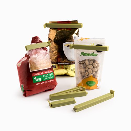 Clips para bolsas verde set x6