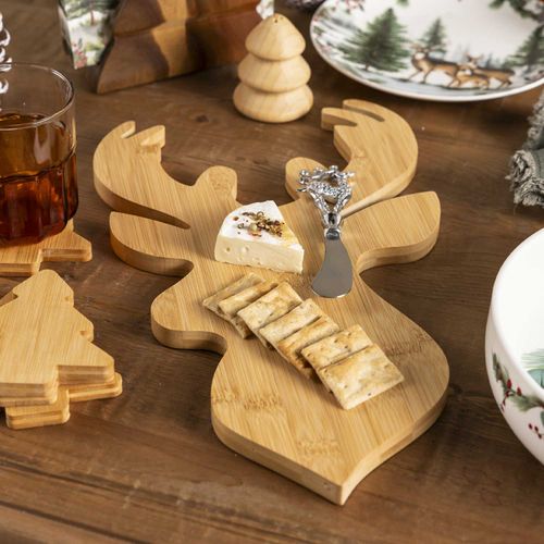 Set tabla y cuchillo para quesos reno en bambú