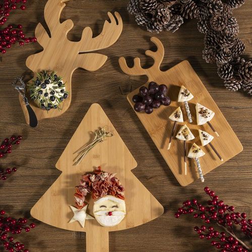 Tabla rectangular cachos reno en bambú 40x20cm