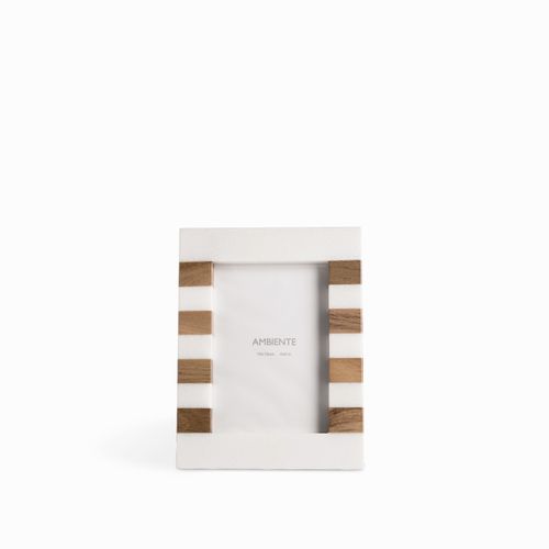 Portarretratos rayas mármol y madera 21cm