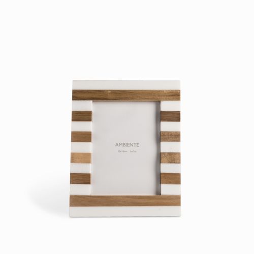 Portarretratos rayas mármol y madera 26cm