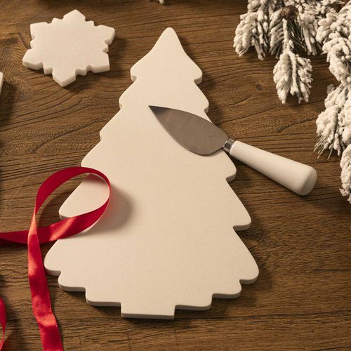 Set tabla árbol de navidad mármol y cuchillo quesos