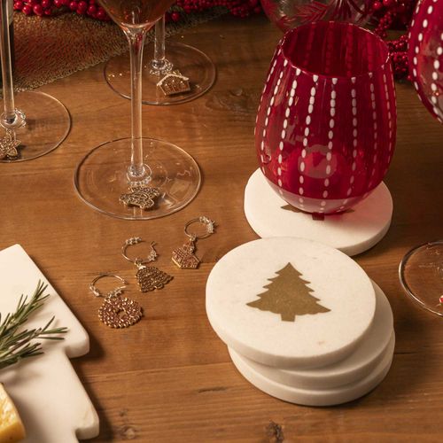 Portavasos árbol navidad mármol set x4