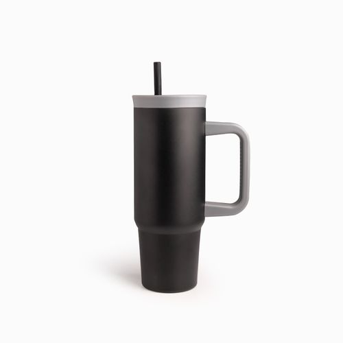 Termo doble pared negro con pitillo y manija 900ml