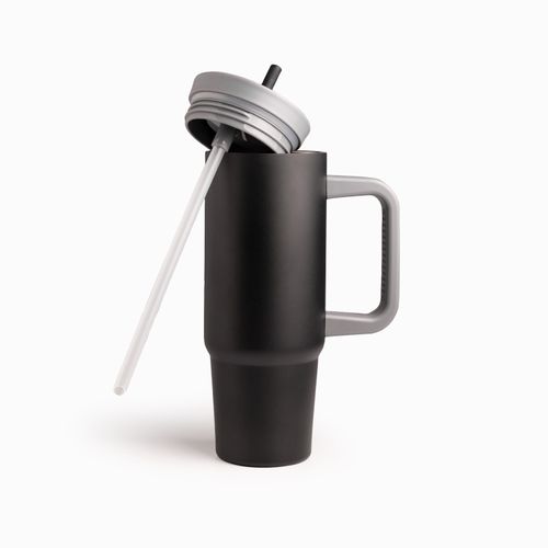 Termo doble pared negro con pitillo y manija 900ml