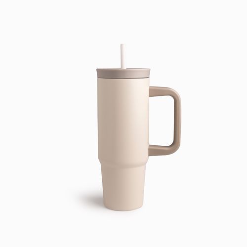 Termo doble pared beige con pitillo y manija 900ml