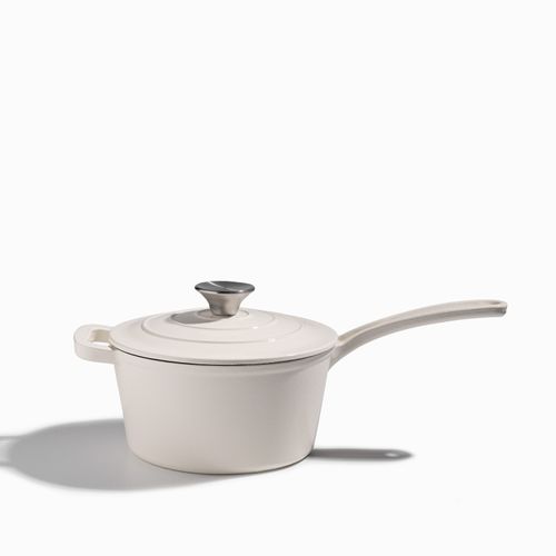 Olla blanca en hierro fundido con mango largo 19cm